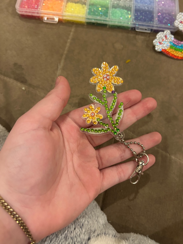 Yellow & Green Floral Crystal Keychain - Women Accessories